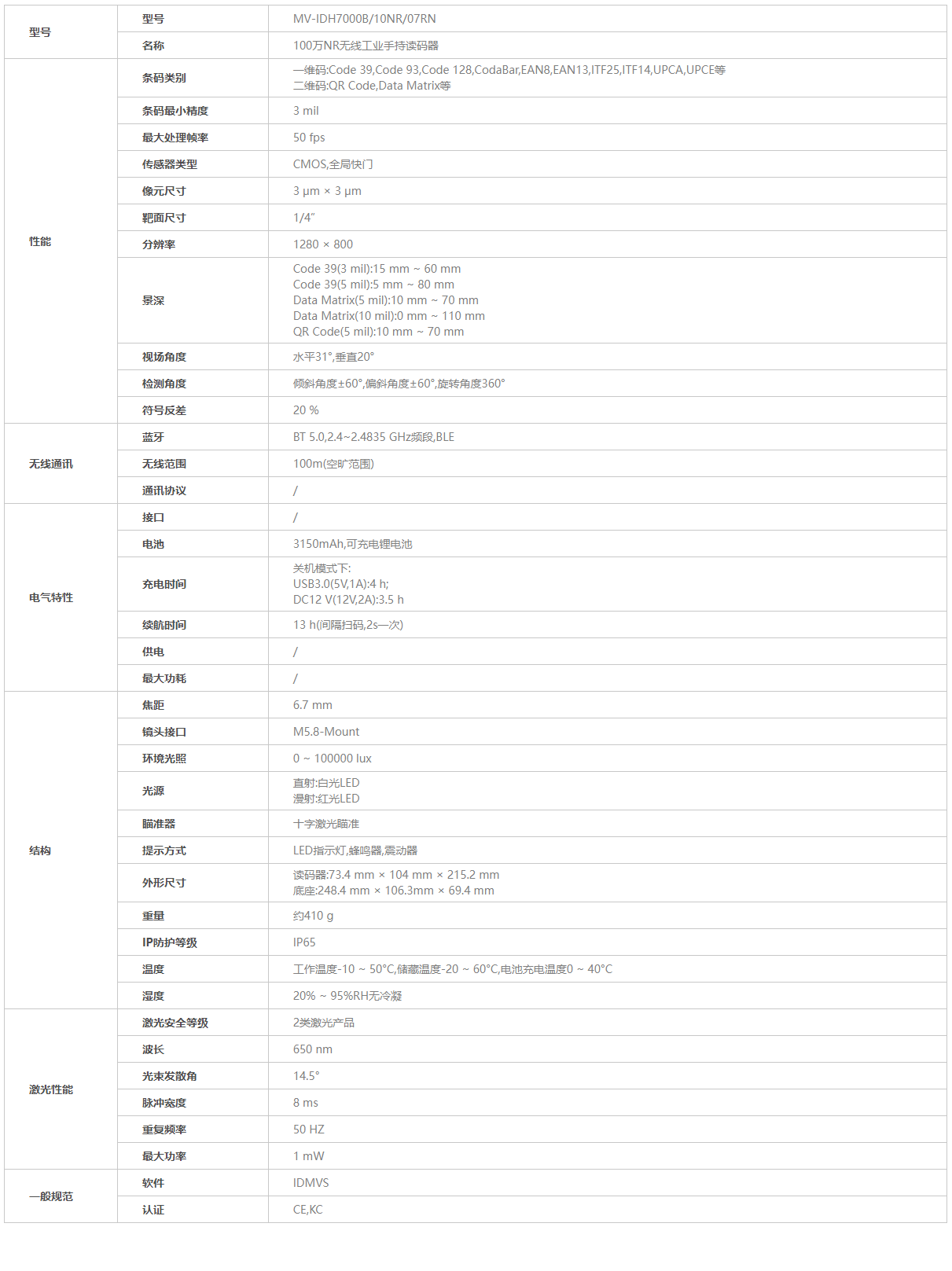 海康掃碼槍參數
